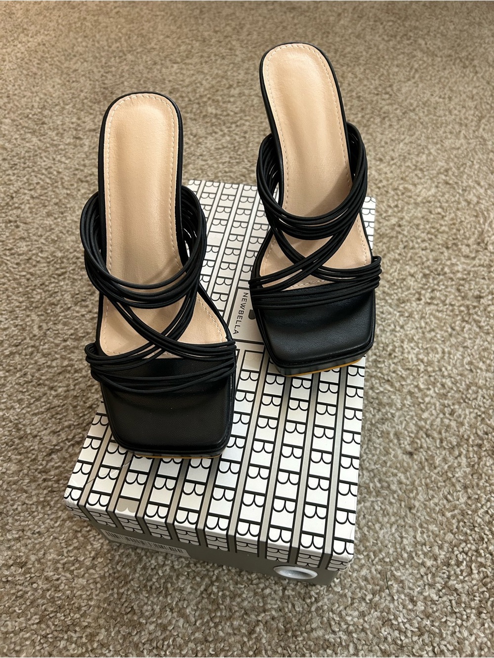 Newbella Black Open Toe  Strappy Square Toe Mule (36)(NIB)